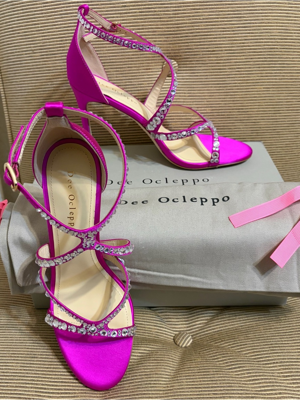 NWT Dee Ocleppo Fiji 90mm Crystal-Embellished Strappy Stiletto Heels - Size 8